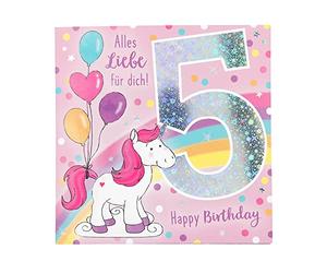 Depesche 11515-009 - Tarjeta de número 5º cumpleaños con música, diseño con texto en el interior original, incluye sobre, formato 15,5 x 15,5 cm