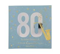 Depesche 11515-053 - Tarjeta numérica de 80º cumpleaños con música, tarjeta plegable refinada con texto en el interior original, incluye sobre, formato 15,5 x 15,5 cm