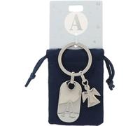 Depesche 11800-002 Llavero de Plata con Letra A y ángel de la Guarda, aleación de cinc, Incl. Funda de Terciopelo de Color