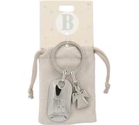 Depesche 11800-003 Llavero de Plata con Letra B y ángel de la Guarda, aleación de cinc, Incl. Funda de Terciopelo de Color