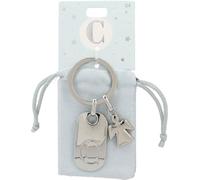 Depesche 11800-004 Llavero de Plata con Letra C y ángel de la Guarda, aleación de cinc, Incl. Bolsa de Terciopelo de Color