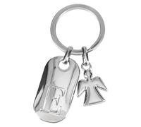 Depesche Depesche-11800-006 11800-006 Llavero de Plata con Letra E y ángel de la Guarda, aleación de cinc, Incl. Funda de Terciopelo de Color, Multicolor, Talla única