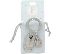 Depesche 11800-007 Llavero de Plata con Letra F y ángel de la Guarda, aleación de cinc, Incl. Funda de Terciopelo de Color