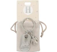 Depesche 11800-009 Llavero de Plata con Letra H y ángel de la Guarda, aleación de cinc, Incl. Funda de Terciopelo de Color