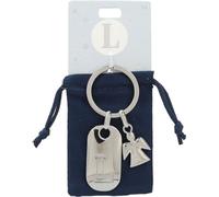 Depesche Depesche-11800-014 11800-014 Llavero de Plata con Letra L y ángel de la Guarda, aleación de cinc, Incl. Funda de Terciopelo de Color, Multicolor, Talla única