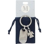 Depesche 11800-015 Llavero de Plata con Letra M y ángel de la Guarda, aleación de cinc, Incl. Funda de Terciopelo de Color