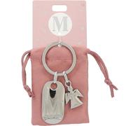Depesche Depesche-11800-016 11800-016 Llavero de Plata con Letra M y ángel de la Guarda, aleación de cinc, Incl. Funda de Terciopelo de Color, Multicolor, Talla única