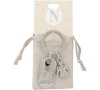 Depesche Depesche-11800-017 11800-017 Llavero de Plata con Letra N y ángel de la Guarda, aleación de cinc, Incl. Funda de Terciopelo de Color, Multicolor, Talla única