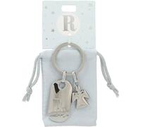 Depesche Depesche-11800-020 11800-020 Llavero de Plata con Letra R y ángel de la Guarda, aleación de cinc, Incl. Funda de Terciopelo de Color, Multicolor, Talla única
