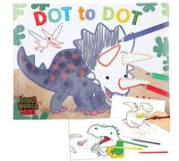 Depesche 12010 Dino World-libro punto con 48 páginas para crear motivos de dinosaurios, cuaderno para colorear con dibujos preimpresos de líneas parcialmente punteadas para trazar, multicolor, pequeño