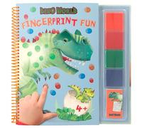 Depesche 12106 Dino World - Fingerprint Fun, Libro para Colorear con 4 Almohadillas de Tinta, los Dedos