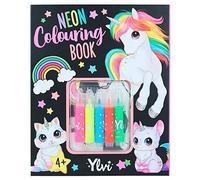 Depesche 12169 Ylvi - Set de Libro para Colorear de neón con 25 páginas para Crear Motivos imaginativos, Incluye 5 rotuladores de Punta de Fibra de neón y Hoja de Pegatinas en Dorado