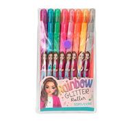 Depesche 12192 TOPModel - Juego de rotuladores de gel con purpurina arco iris en estuche transparente con cierre de botón a presión, 8 rotuladores de colores con purpurina para escribir y decorar