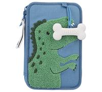 Depesche 12307 World Dino Mini-Estuche de 2 Compartimentos Azul, con Motivo de Dinosaurio de Rizo, Colgante de Hueso, lápices de Colores, Regla, Tijeras, etc, Dibujo Animado, Blanco