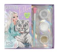 Depesche 12518 TOPModel Fantasy Tiger - Set de Tatuaje de Purpurina para niños con 30 Tatuajes Adhesivos, 1 Pincel y 3 Polvos de Purpurina en Plata, Blanco y Dorado