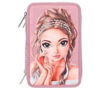 Depesche 12522 TopModel Glitter Queen - Estuche con 3 Compartimentos con Piedras Brillantes en la Parte Delantera y Espalda Decorada, Estuche con lápices de Colores, Regla, Tijeras, etc.