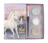 Depesche 12657 Miss Melody Night Horses - Set de Tatuajes Purpurina para niños con 41 Adhesivos, 1 Pincel y 3 Polvos en Plata, Blanco Dorado