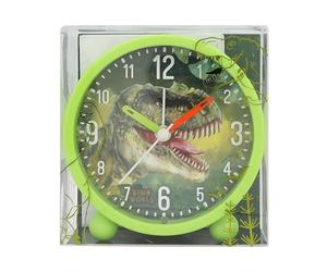 Depesche 12691 Dino World - Reloj Despertador para niños en Verde con Motivo de Dinosaurio, Reloj silencioso con función Luminosa, Pila incluida
