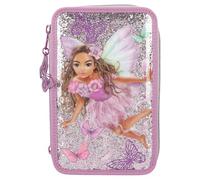 Depesche 12775 TOPModel Fairy Love - Estuche de 3 compartimentos en color malva con motivo de modelo y mariposas, estuche con lápices de colores, regla y mucho más.