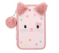 Depesche 12803 Princess Mimi Kitty Love - Estuche de 2 compartimentos con cara de gato, estuche rosa con lápices de colores, regla, tijeras y mucho más.