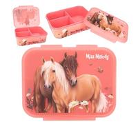 Depesche 12895 Miss Melody Flowers - Fiambrera en Rosa Oscuro, con Motivo de Caballo y Flores, Fiambrera con 3 Compartimentos y Tapa Transparente
