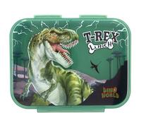 Depesche 12898 Dino World Reflector - Fiambrera en Verde Oscuro, con Motivo de Dinosaurio y Rayos, Fiambrera con 3 Compartimentos y Tapa Transparente