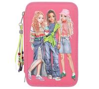 Depesche 12910 TOPModel Joy - Estuche de 3 compartimentos en rosa, con motivo de modelo y colgante, estuche con lápices de colores, regla, tijeras y mucho más