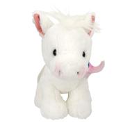 Depesche 12939 Miss Melody - Caballo de Peluche en Blanco, con Trenza en Rosa y Azul, Aprox. 20 cm de Altura Caballo de Peluche