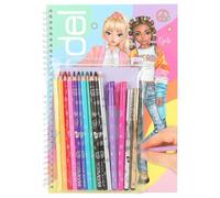 Depesche 12943 TOPModel - Set de Libro para Colorear con 76 páginas para diseñar Motivos de Modelos, Incluye Plantilla para Colorear, Hoja de Pegatinas, bolígrafos y Mucho más.