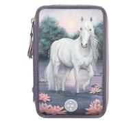 Depesche 12947 Miss Melody 0012947-3 Compartimentos Rellenos en Color Morado, con LED, nenúfares y Patrones de Caballo, Estuche, Regla, Tijeras, etc