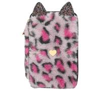 Depesche 13020 TOPModel Rebel Kitty - Estuche de 3 compartimentos con piel de leo en morado-negro y orejas de gato, estuche con lápices de colores, regla, tijeras y mucho más.