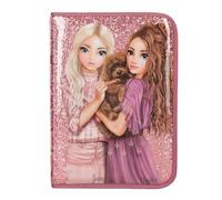 Depesche 13056 TOPModel Floral - Estuche relleno en rosa oscuro, con motivo de modelo, purpurina y estampado de flores, estuche con lápices de colores, regla, tijeras y mucho más.