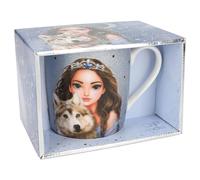 Depesche 13066 TOPModel Wolf Blanco, con Motivo de Modelo y Estampado Azul Brillante, Taza de Porcelana con asa, Capacidad Aprox. 300 ml, Multicolor, One Size