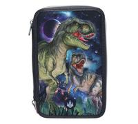 Depesche 13131 Dino World Galaxy - Estuche de 3 compartimentos, con motivo de dinosaurios y luces LED, estuche con lápices de colores, regla, tijeras y mucho más.