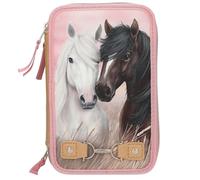 Depesche 13187 Miss Melody Dusty Rose - Estuche Relleno de 3 Compartimentos en Rosa Viejo, con diseño de Caballos y Cierre Decorativo, Estuche con lápices de Colores, Regla, Tijeras UVM., Multicolor,