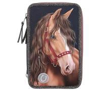 Depesche 13190 Miss Melody Glitter Horse - Estuche de 3 Compartimentos con diseño de Caballos, Purpurina y Luces LED, Estuche con lápices de Colores, Regla, Tijeras UVM, Multicolor