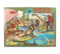 Depesche 13206 Dino World-Puzzle de 50 Piezas, con detallado Motivo de Dinosaurio, disposición Aprox. 58 x 40 cm, en Estuche de cartón con asa de Transporte, Multicolor, One Size