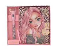 Depesche 13216 TOPModel-Agenda en Rosa con Motivo de Modelo, Estampado Leo y Detalles Dorados, Libro con Cierre de corazón, bolígrafo Secreto y páginas rayadas, Multicolor, One Size