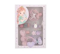 Depesche 13247 Princesa Mimi - Set de Pinzas para el Pelo en Rosa y Morado, Set de Accesorios con Pinzas para el Pelo Decoradas, coleteros y Mucho más.