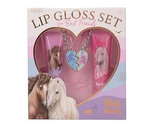 Depesche 13268 Miss Melody BFF - Set de brillos de labios, 2 brillos de labios, en rosa y lila, con aromas afrutados y colgante en forma de corazón