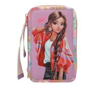 Depesche 13283 TOPModel Girl Power - Estuche de 3 compartimentos en color morado, con motivo de modelo y lotes de colores, estuche con lápices de colores, tijeras, regla y mucho más.