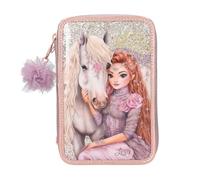 Depesche 13292 TOPModel Viva Violet - Estuche Relleno de 3 Compartimentos en Color Lila, con diseño de Caballo y Purpurina, Estuche con lápices de Colores, Regla, Tijeras UVM., Multicolor, TOPModel