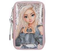 Depesche 13293 TOPModel My BFF - Estuche de 2 Compartimentos en Color Rosa, con Motivo de Modelo y Purpurina, Estuche con lápices de Colores, Regla, Barra de Pegamento y Mucho más.