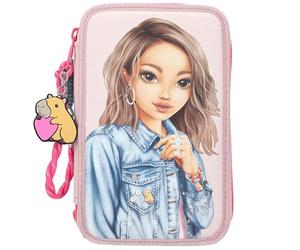 Depesche 13340 TOPModel Capybara - Estuche de 3 Compartimentos en Color Crema y Rosa, con Motivo de Modelo, Mono y Estampado de Colores, Estuche con lápices de Colores, Tijeras, Regla y Mucho más.