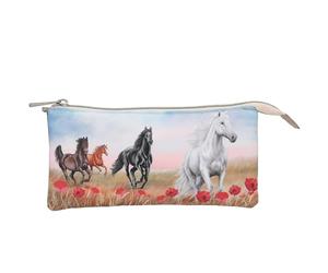 Depesche 13342 Miss Melody Poppy Sand - estuche en beige, con motivo de caballo y amapolas, estuche con 3 compartimentos interiores