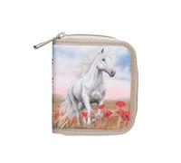 Depesche 13344 Miss Melody Poppy Sand - Billetero en beige y azul, con motivo de caballo y amapolas, billetero con botón de presión