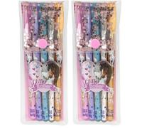 Depesche 13364 Miss Melody - Set de bolígrafos de Gel con Purpurina en Estuche Transparente, con Cierre de botón a presión, 5 bolígrafos de Colores con Purpurina para Escribir y Decorar (Paquete de 2)