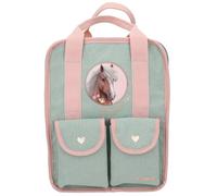 Depesche 13406 Miss Melody Romantic Fields - Mochila en verde y rosa, con parche de caballo y purpurina, bolsa con correas ajustables