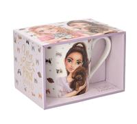 Depesche 13541 TOPModel Kitty y Doggy Blanco, con Motivo de Modelo, Corazones y animalitos, Taza de Porcelana con asa, Capacidad Aprox. 300 ml, Multicolor, One Size