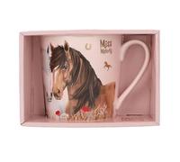 Depesche 13559 Miss Melody Dusty Rose - Taza en Rosa, con Motivo de Caballo, Estampado de Flores y refrán, Taza para Beber de Porcelana con asa, Capacidad Aprox. 300 ml